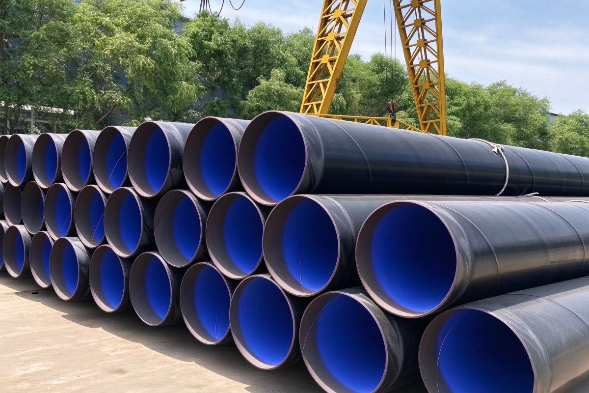 FBE epoxy coated anti-corrosion steel pipe with blue internal coating