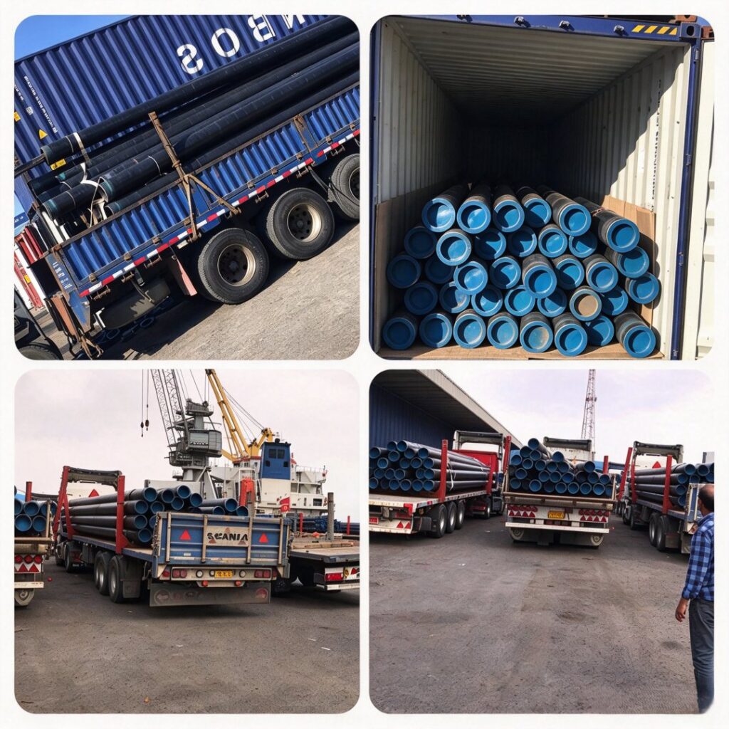 JXC PIPE oil and gas line pipes loading for Middle East project, steel pipe container shipment